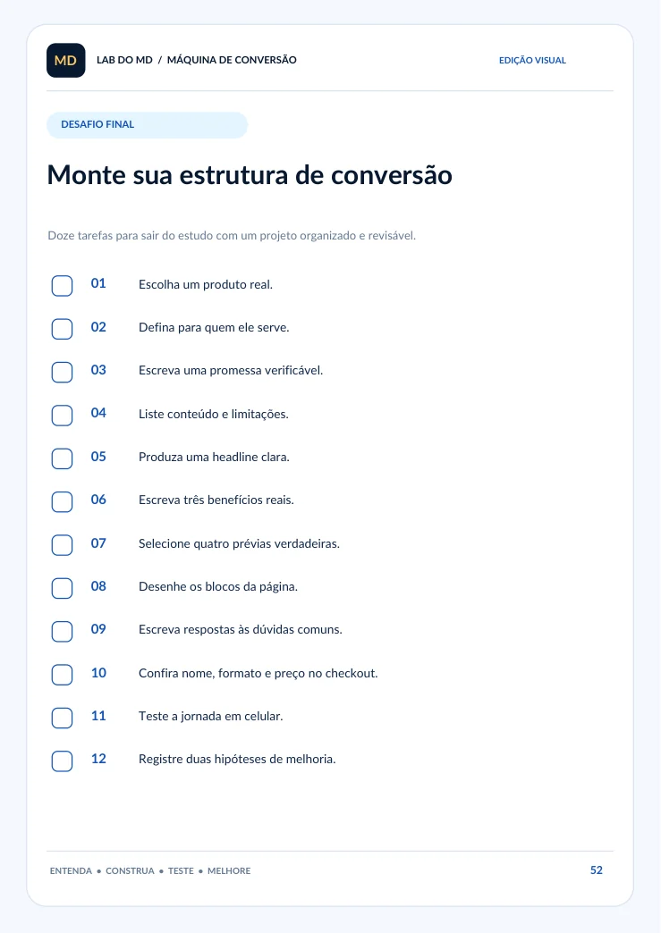 Execute as 12 tarefas no seu projeto.